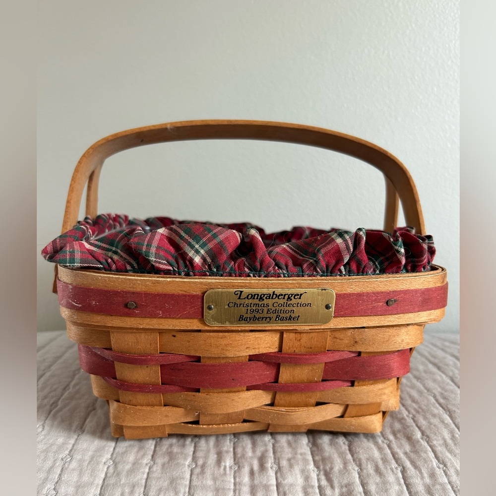 Longaberger Red Vintage 1993 Christmas Bayberry Basket with Liner and Protector
